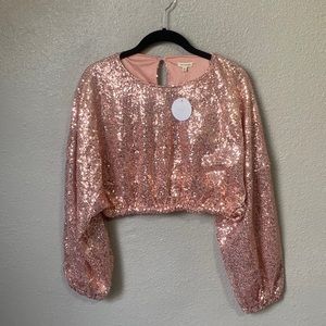 En Creme Pink Sequin Crop Top